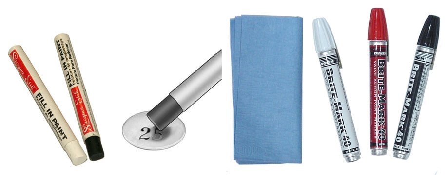 Paint fill markers and products for engraved lettering.