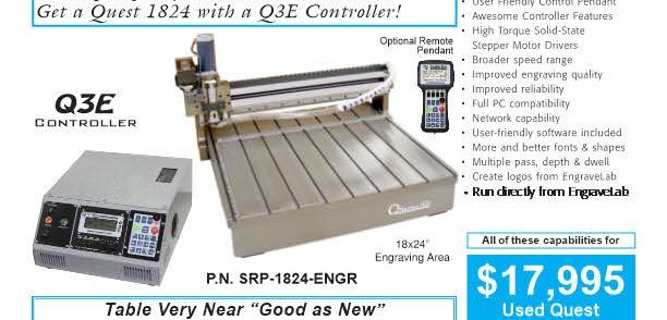 Quest 1824 used rotary engraver fitted with a new Q1E Q3E controller.