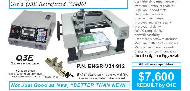 Vanguard 3400 engraver fitted with a Q3E controller.