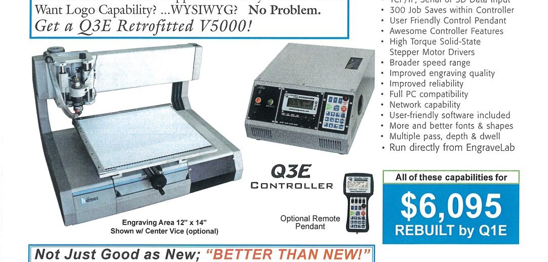 Vanguard 5000 rotary engraver with a Q3E controller.